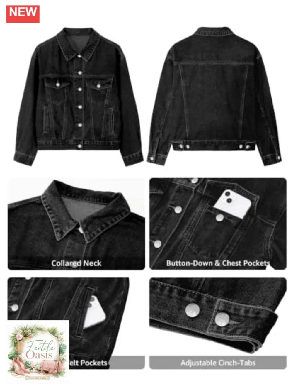 Women's Denim Jacket Oversized Classic Button Up Flap Pockets